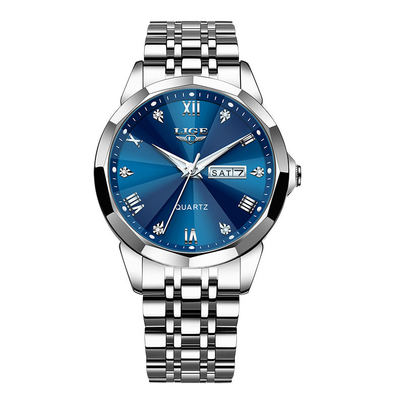 ساعة رجالية كوارتز مضيئة بتقويمين مقاومة للماء | Mens Dual-calendar Waterproof Luminous Quartz Watch