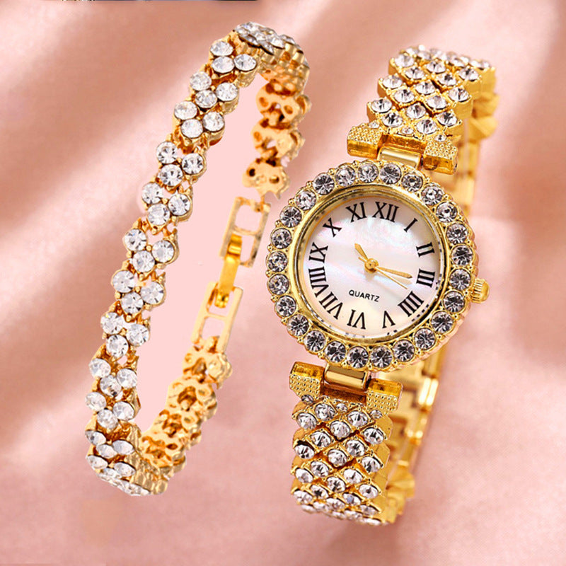 ساعة نسائية عصرية بتصميم روماني مرصعة بالماس | Fashionable Roman-Style Diamond-Encrusted Womens Watch