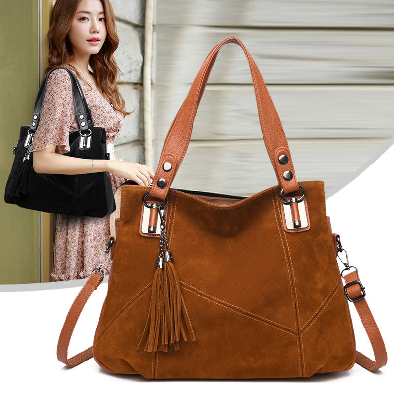 حقيبة كتف نسائية ريترو بشراشيب وسحاب من السويد | Womens Retro Tassel Zipper Suede Shoulder Crossbody Bag