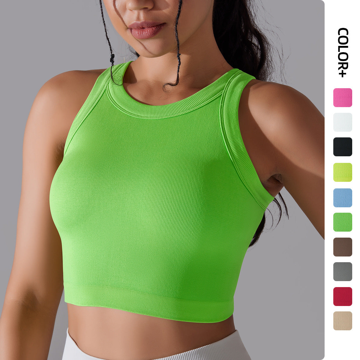 قميص رياضي نسائي بدون أكمام محبوك سلس | Women's Sleeveless Vest Running Fitness Seamless Knitted Sports Top