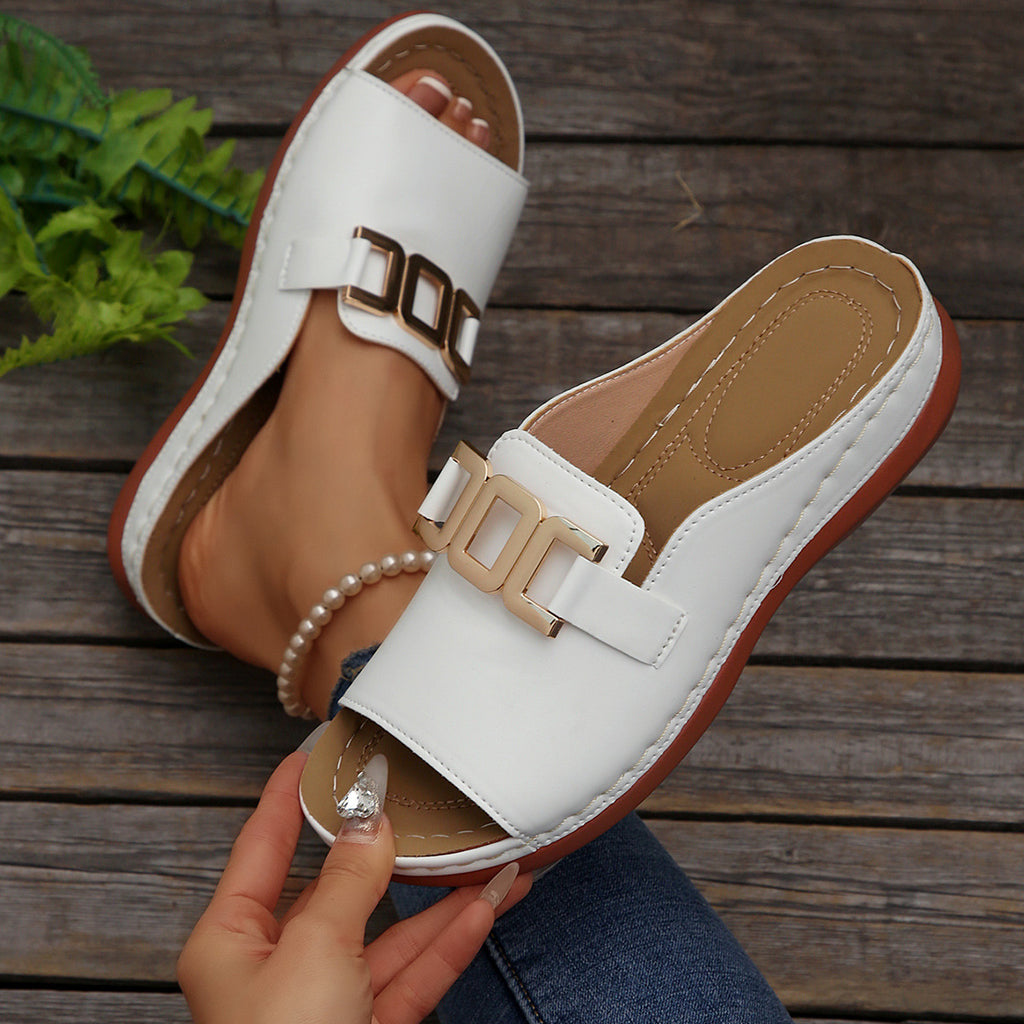 صندل نسائي بسلسلة وكعب عريض للصيف | Women's Chain Wedge Sandals