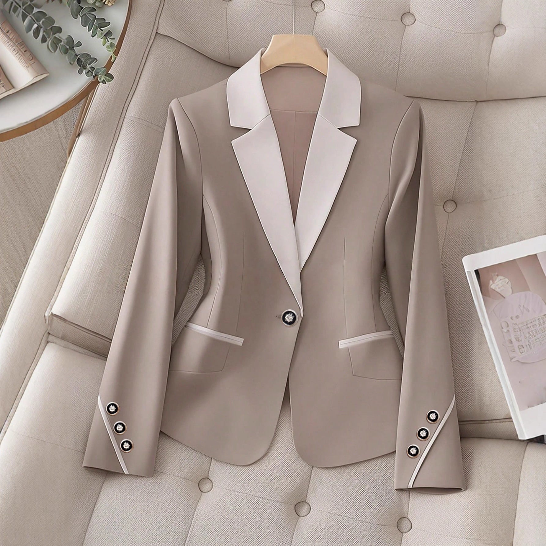 بليزر رسمي أنيق بأزرار متباينة | Professional Contrasting-Color Button Elegant Formal Blazer
