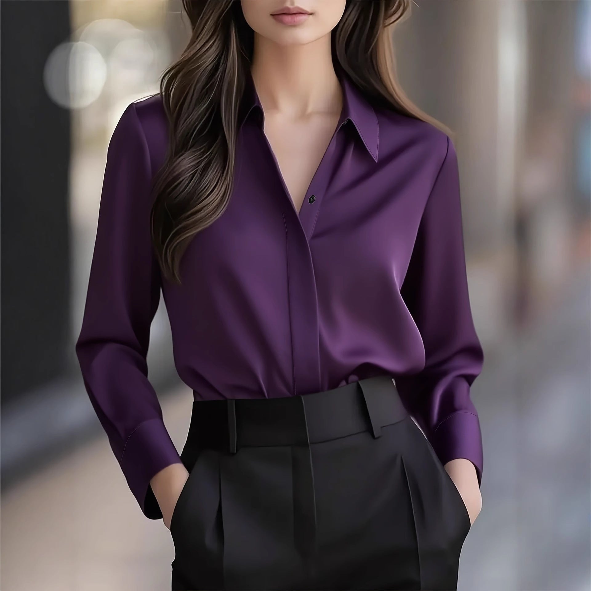قميص عمل رسمي احترافي بأكمام طويلة وأزرار كبس | Long-sleeve Professional Formal Work Uniform Snap-button Shirt