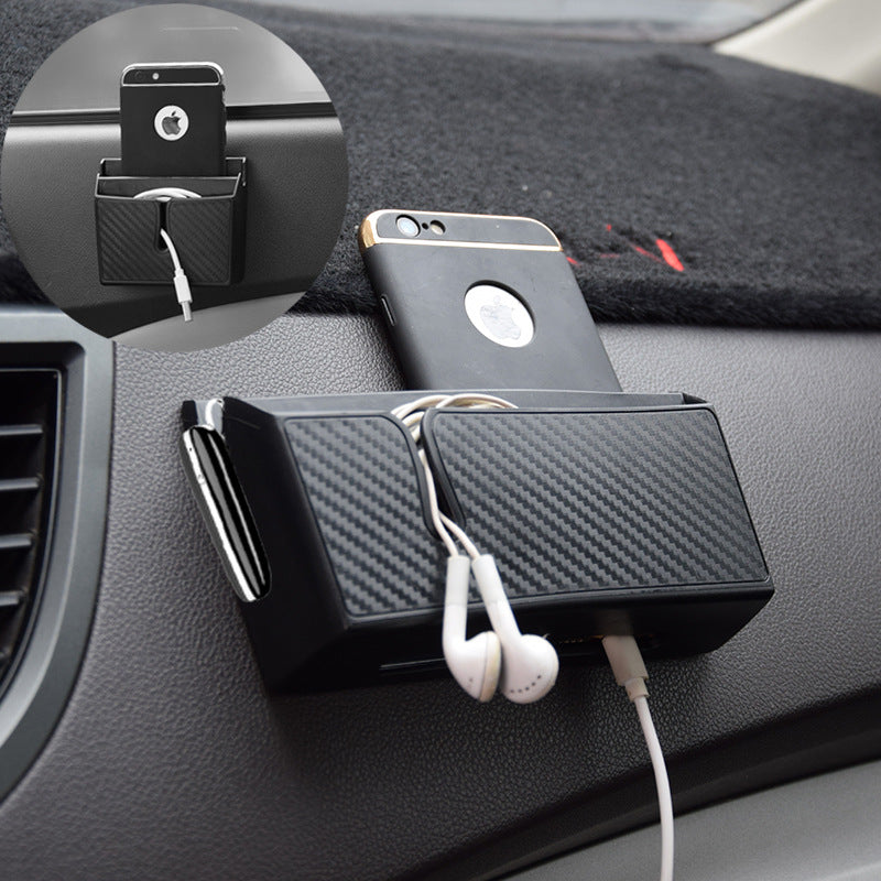 صندوق تخزين لاصق للهاتف بنمط ألياف الكربون | Removable Sticky Carbon Fiber Mobile Phone Storage Box