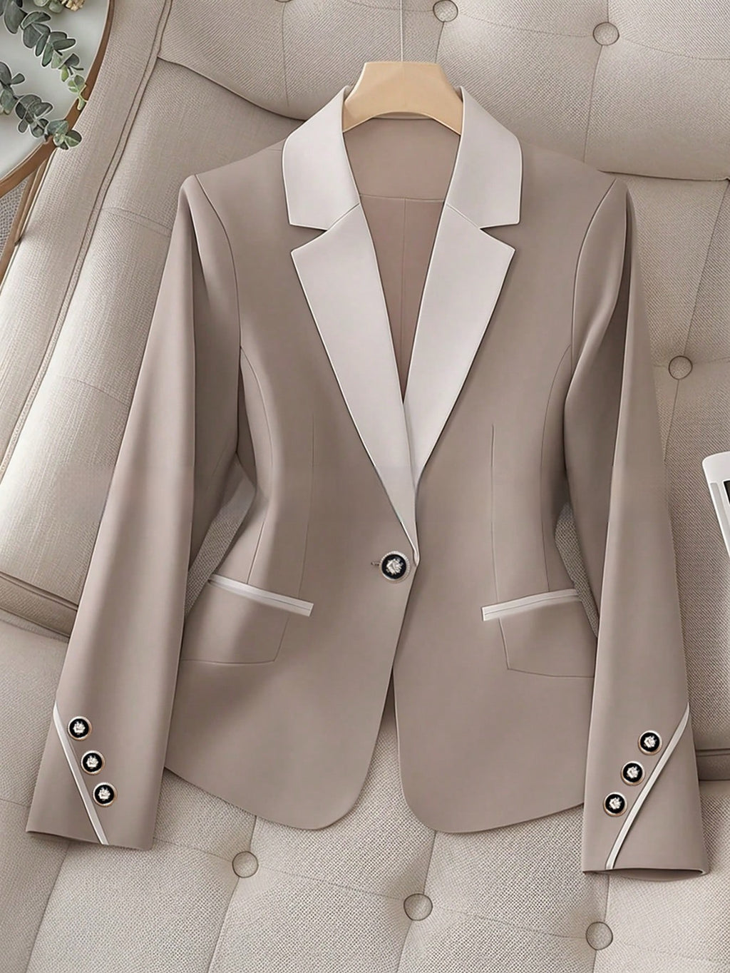بليزر رسمي أنيق بأزرار متباينة | Professional Contrasting-Color Button Elegant Formal Blazer