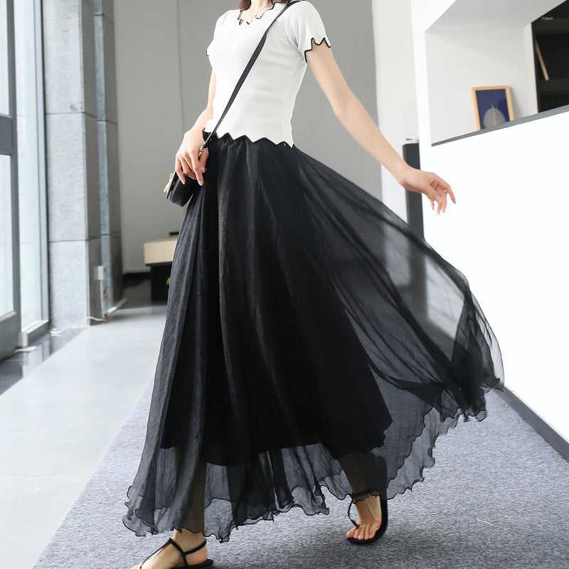 تنورة طويلة شبكية عالية الخصر واسعة | Womens Mesh High-waist Full-skirted Long Skirt