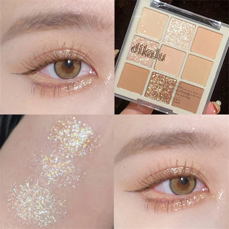 New 9 Colors Nude Shimmer Matte Eyeshadow Pallete Glitter Eyeshadow Long Lasting Waterproof Eye Pigments Shine Eyeshadow Makeup