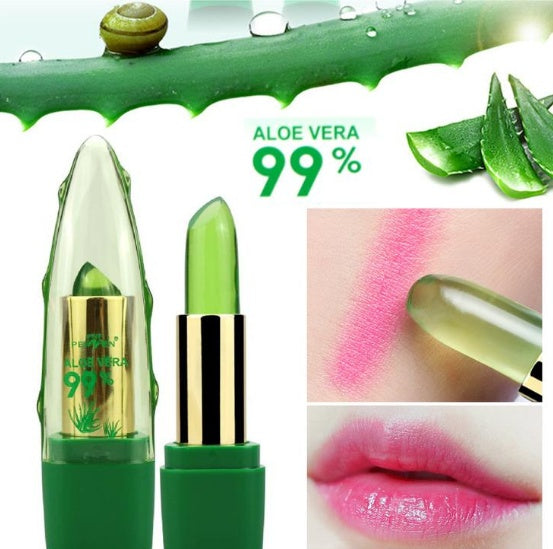 أحمر شفاه مغير اللون بالصبار الطبيعي مرطب ومغذي | Aloe Vera Gel Color Changing Lipstick Gloss Moisturizer Anti-drying Lip Care