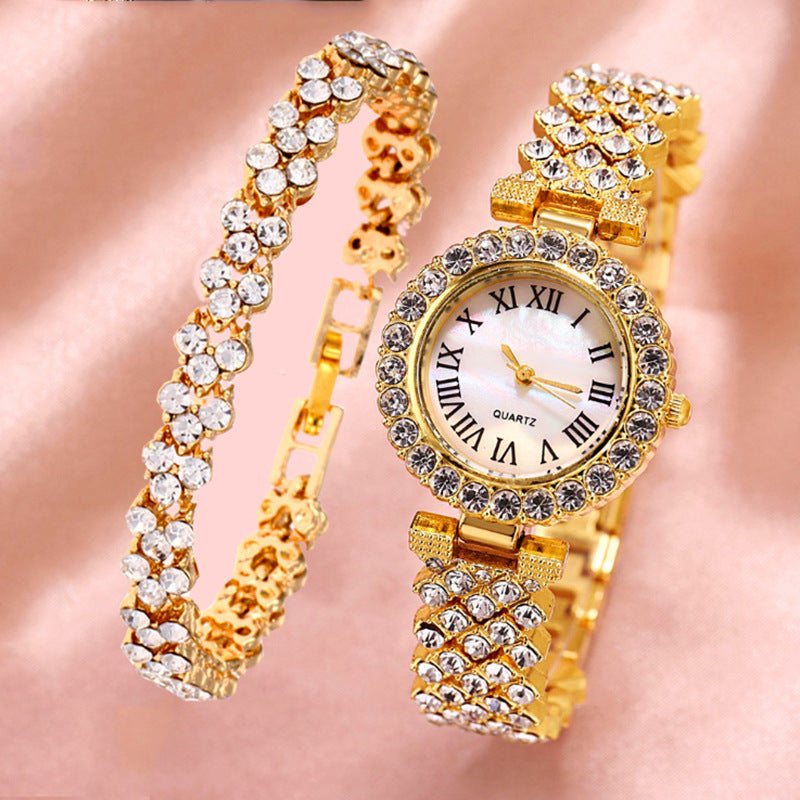 ساعة نسائية عصرية بتصميم روماني مرصعة بالماس | Fashionable Roman-Style Diamond-Encrusted Womens Watch