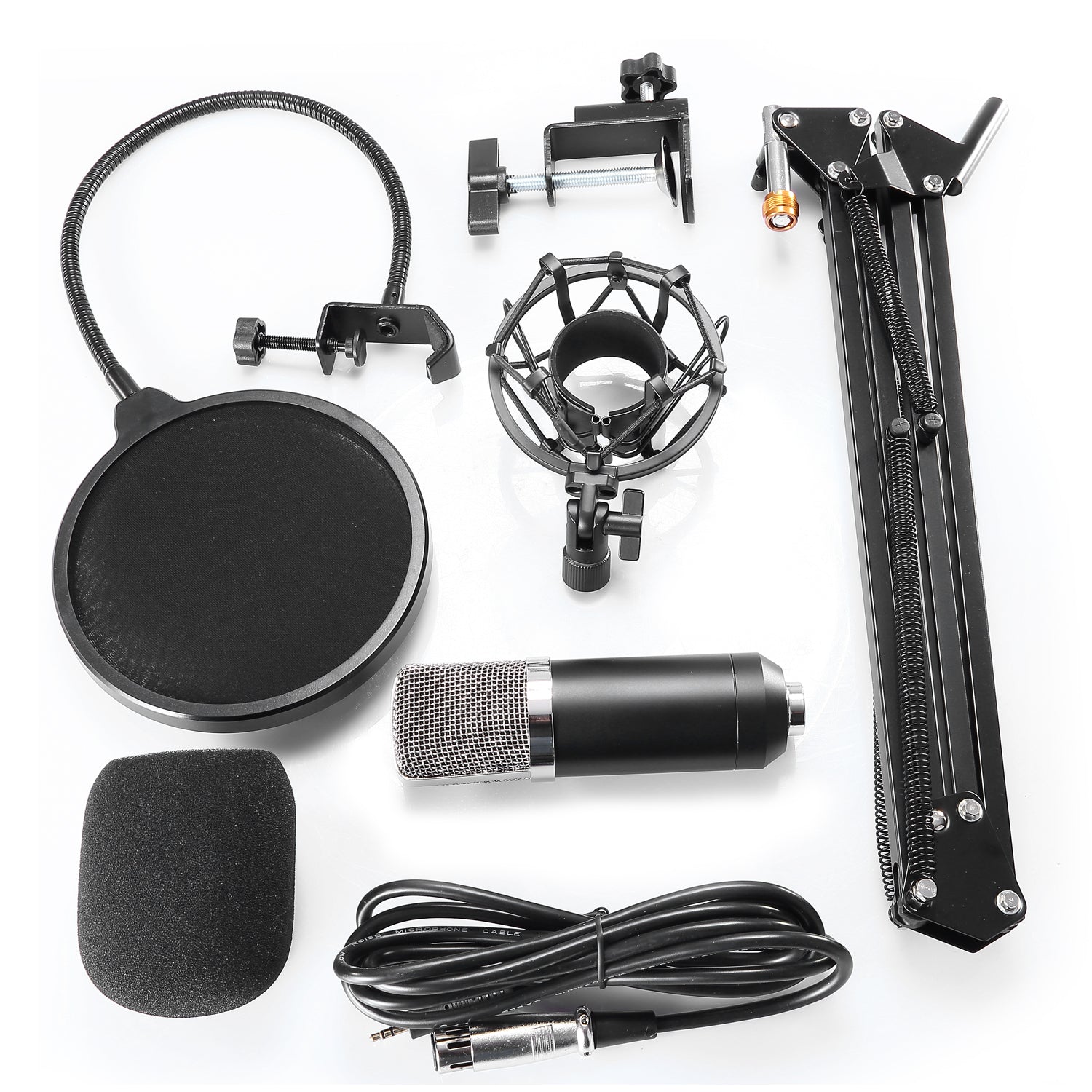 طقم مايكروفون NW-700 احترافي مع حامل مقصي وفلتر وحامل صدمات | NW-700 Professional Condenser Microphone Kit with Scissor Arm Stand Pop Filter Shock Mount