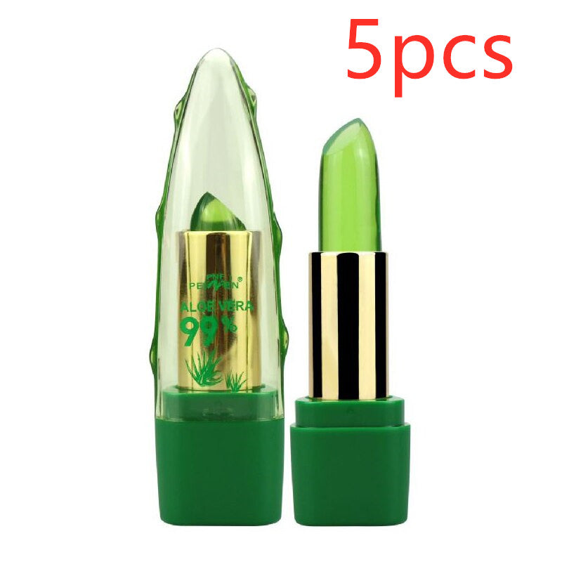 أحمر شفاه مغير اللون بالصبار الطبيعي مرطب ومغذي | Aloe Vera Gel Color Changing Lipstick Gloss Moisturizer Anti-drying Lip Care