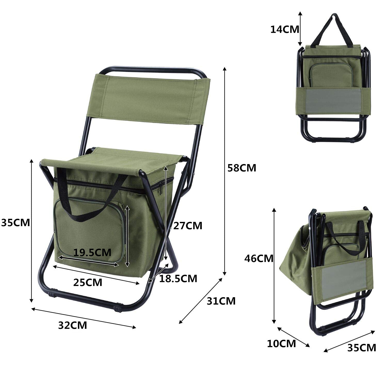كرسي تخييم قابل للطي مع حقيبة تبريد | Folding Fishing Chair Backpack with Cooler Bag Portable Camping Chair