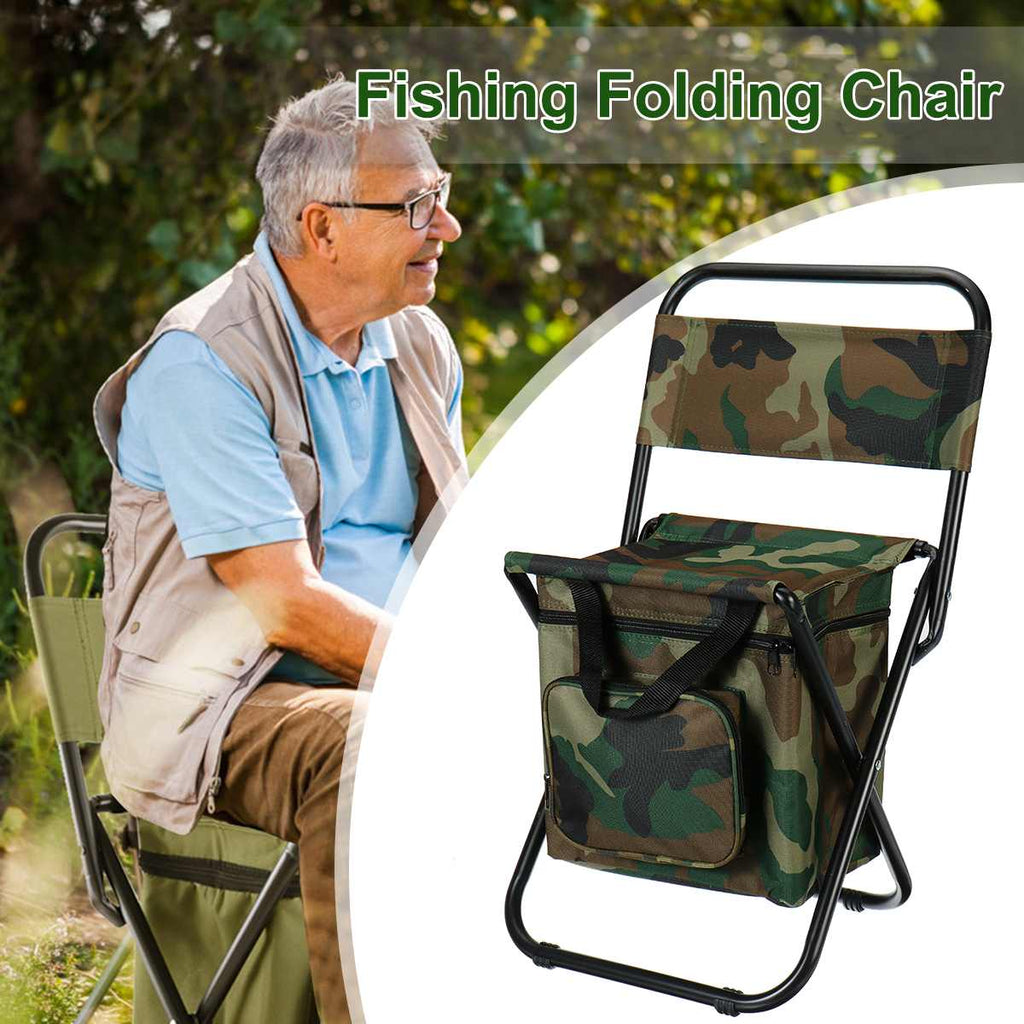 كرسي تخييم قابل للطي مع حقيبة تبريد | Folding Fishing Chair Backpack with Cooler Bag Portable Camping Chair