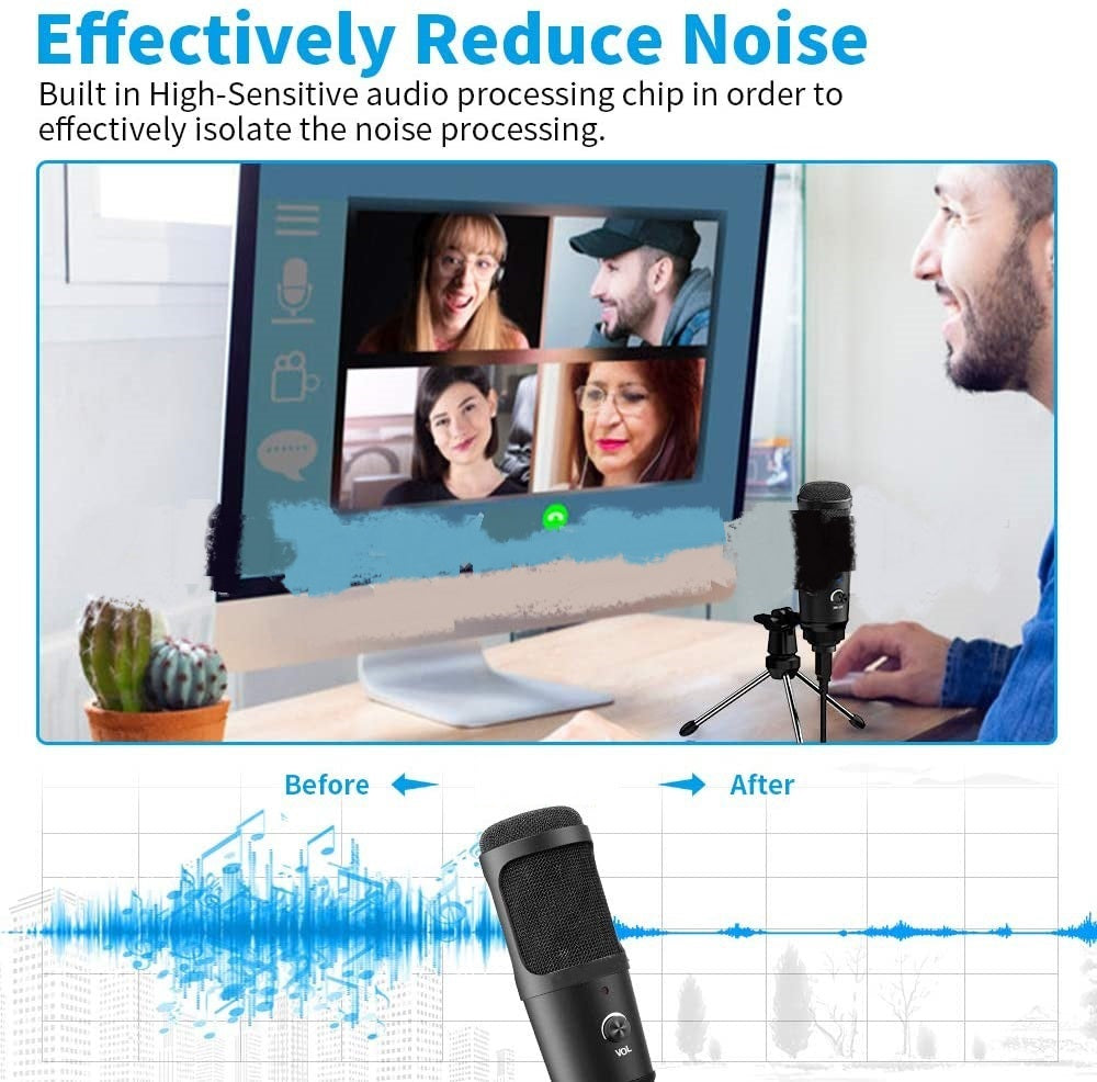 طقم مايكروفون تسجيل وبث مباشر مع حامل مكتبي متوافق مع iPhone | iPhone Compatible Live Recording Microphone Desktop Tripod Set
