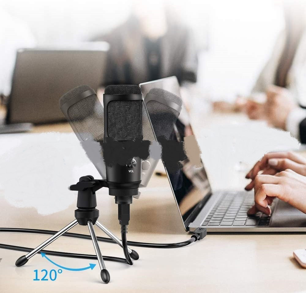 طقم مايكروفون تسجيل وبث مباشر مع حامل مكتبي متوافق مع iPhone | iPhone Compatible Live Recording Microphone Desktop Tripod Set