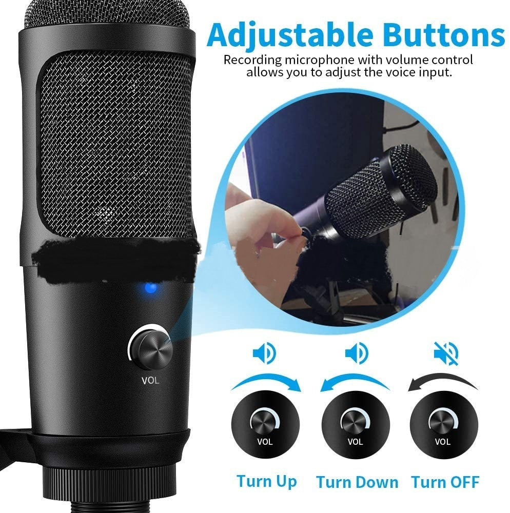 طقم مايكروفون تسجيل وبث مباشر مع حامل مكتبي متوافق مع iPhone | iPhone Compatible Live Recording Microphone Desktop Tripod Set