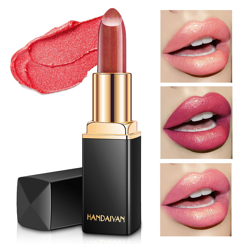 أحمر شفاه معدني لامع متغير اللون بالحرارة بلون لؤلؤي | Shiny Metallic Lipstick Pearlescent Color Temperature Change Gilt Lipstick