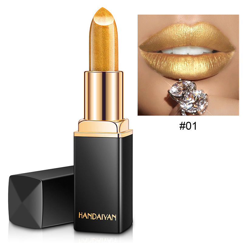 أحمر شفاه معدني لامع متغير اللون بالحرارة بلون لؤلؤي | Shiny Metallic Lipstick Pearlescent Color Temperature Change Gilt Lipstick