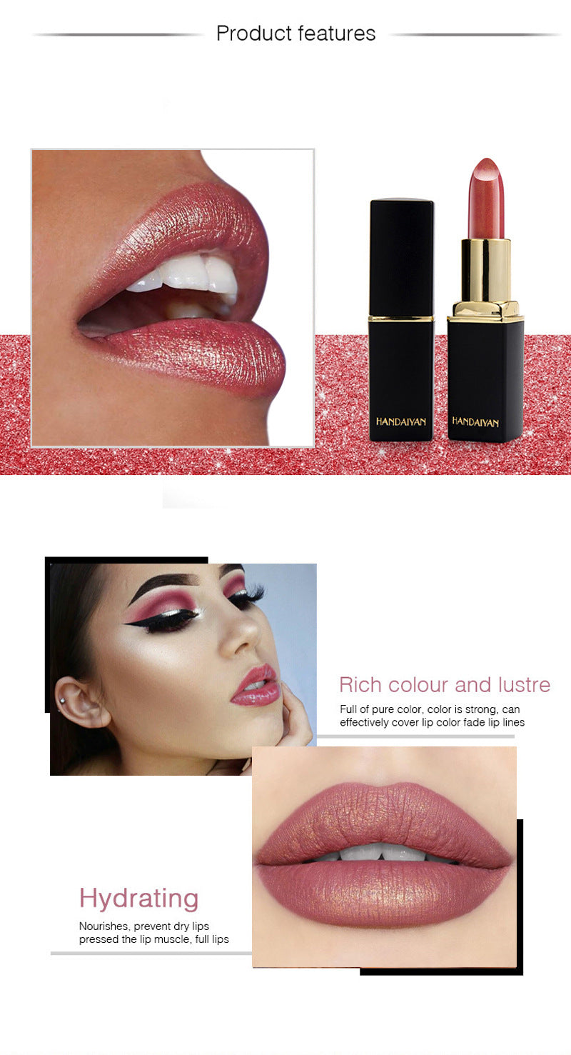 أحمر شفاه معدني لامع متغير اللون بالحرارة بلون لؤلؤي | Shiny Metallic Lipstick Pearlescent Color Temperature Change Gilt Lipstick