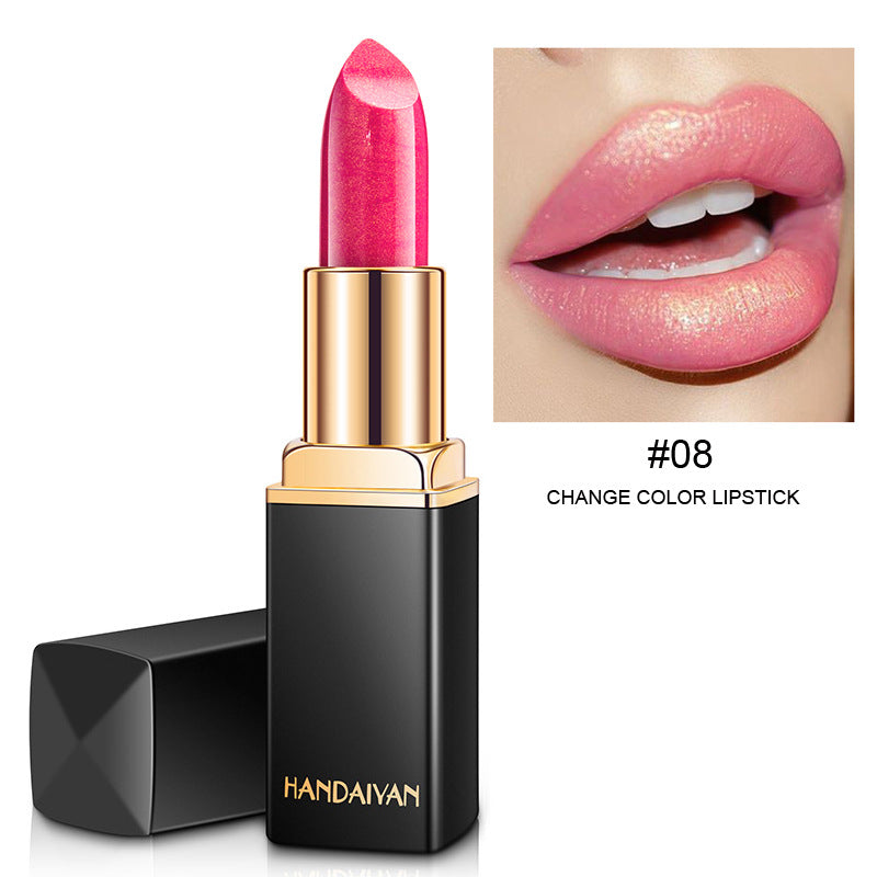 أحمر شفاه معدني لامع متغير اللون بالحرارة بلون لؤلؤي | Shiny Metallic Lipstick Pearlescent Color Temperature Change Gilt Lipstick