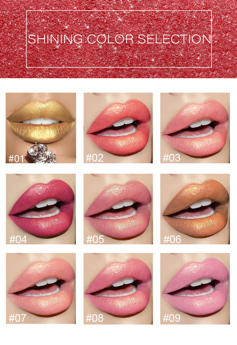 أحمر شفاه معدني لامع متغير اللون بالحرارة بلون لؤلؤي | Shiny Metallic Lipstick Pearlescent Color Temperature Change Gilt Lipstick