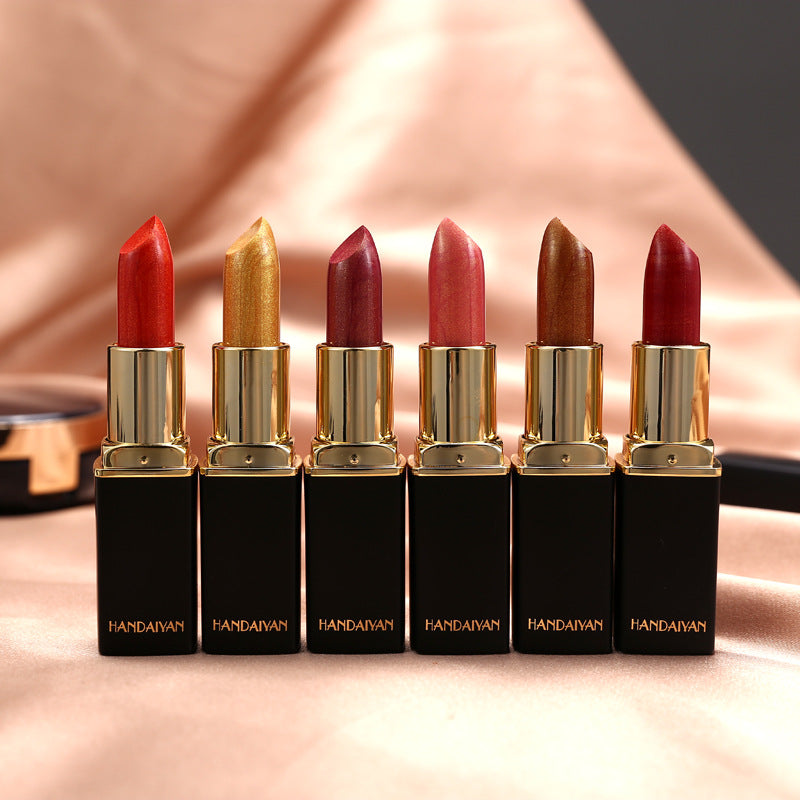 أحمر شفاه معدني لامع متغير اللون بالحرارة بلون لؤلؤي | Shiny Metallic Lipstick Pearlescent Color Temperature Change Gilt Lipstick