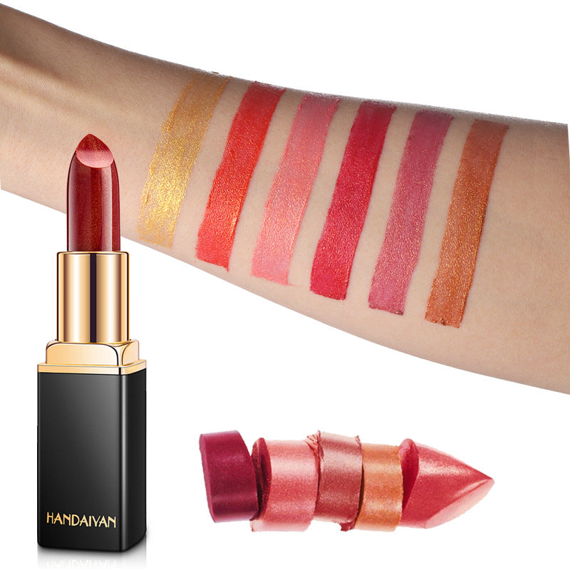 أحمر شفاه معدني لامع متغير اللون بالحرارة بلون لؤلؤي | Shiny Metallic Lipstick Pearlescent Color Temperature Change Gilt Lipstick