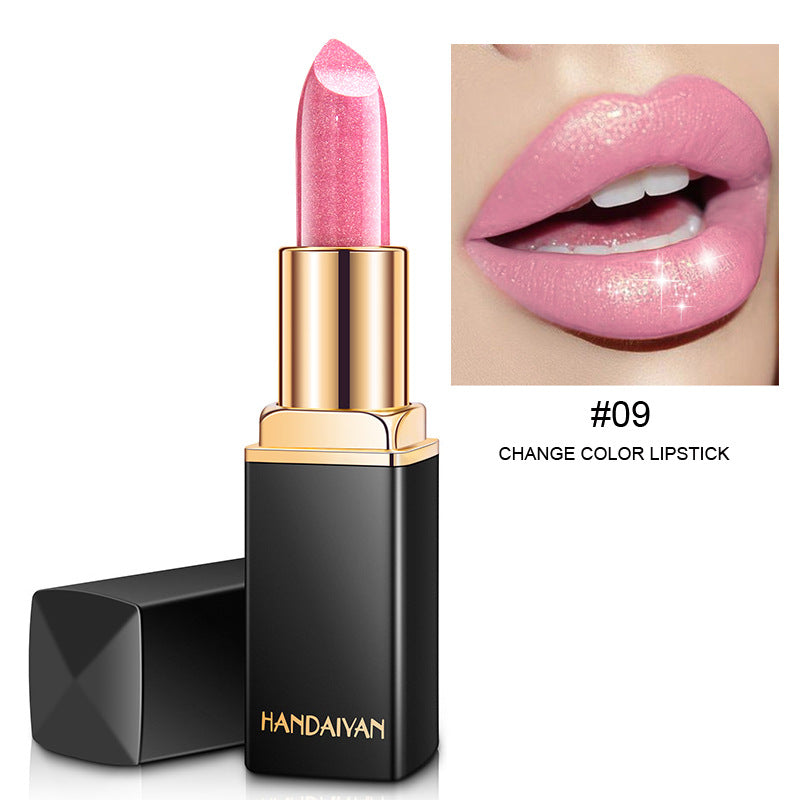 أحمر شفاه معدني لامع متغير اللون بالحرارة بلون لؤلؤي | Shiny Metallic Lipstick Pearlescent Color Temperature Change Gilt Lipstick