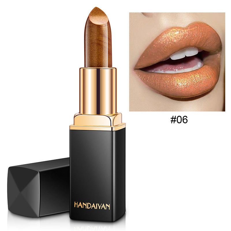 أحمر شفاه معدني لامع متغير اللون بالحرارة بلون لؤلؤي | Shiny Metallic Lipstick Pearlescent Color Temperature Change Gilt Lipstick