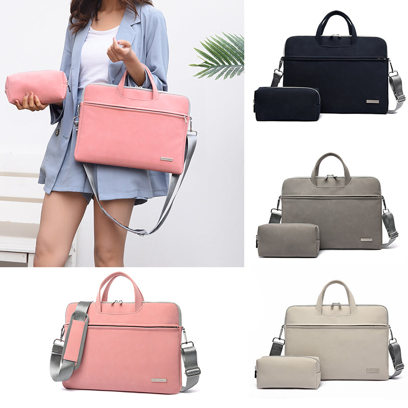 حقيبة لابتوب جلد PU نسائية مع حامل ماوس للماكبوك 13-15.6 بوصة | PU Leather Women Laptop Bag Notebook Briefcase For Macbook 13.3 14 15.6 Inch With Mouse Bag