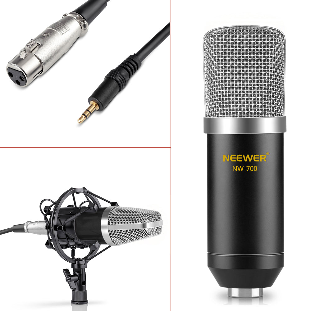 طقم مايكروفون NW-700 احترافي مع حامل مقصي وفلتر وحامل صدمات | NW-700 Professional Condenser Microphone Kit with Scissor Arm Stand Pop Filter Shock Mount