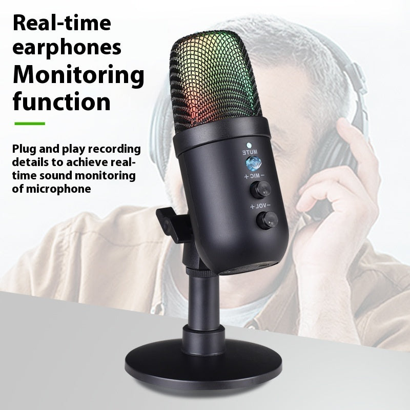 مايكروفون USB بإضاءة RGB للألعاب والكاراوكي والبث المباشر | USB RGB Microphone for Gaming Karaoke Live Streaming Mobile Computer