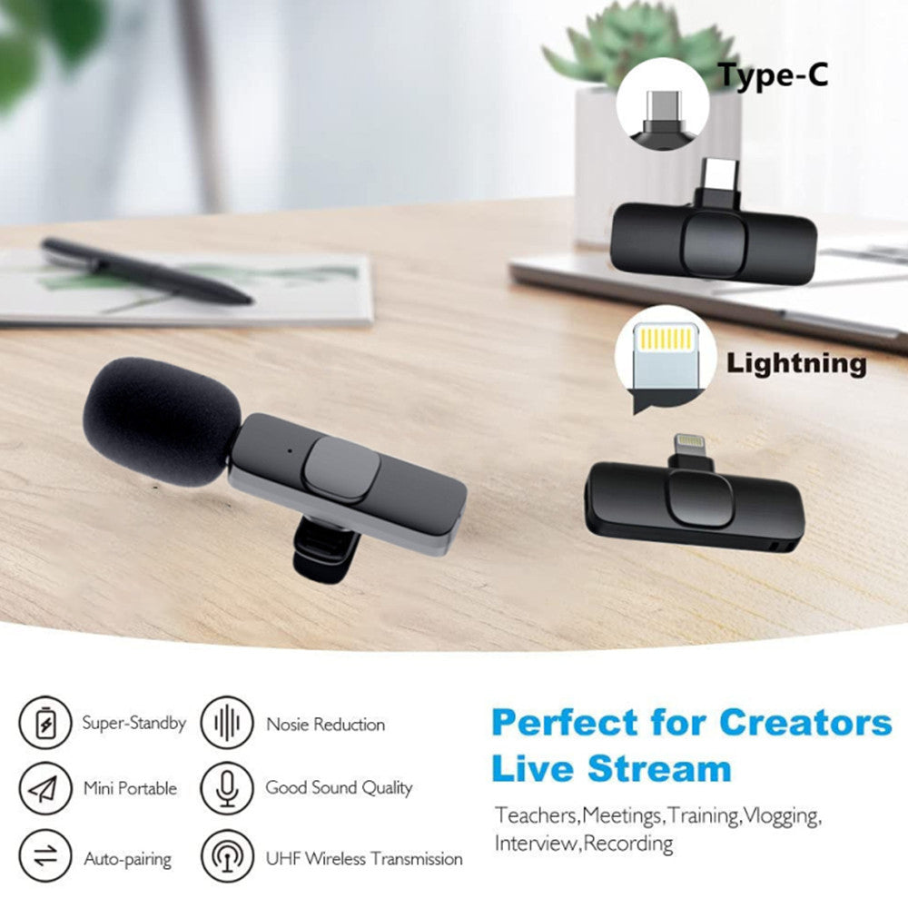 ميكروفون لافالير لاسلكي محمول للتسجيل الصوتي والمرئي | Wireless Lavalier Microphone Portable Audio Video Recording Mini Mic