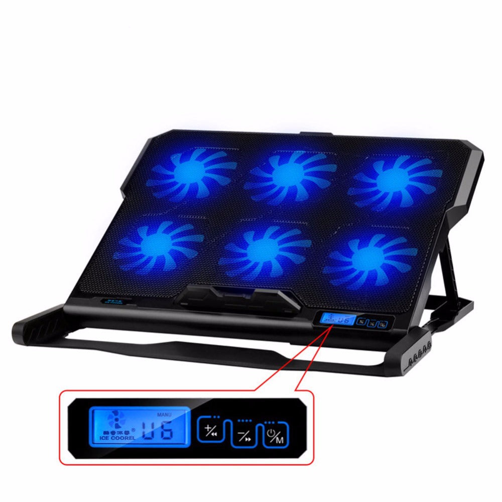 لوحة تبريد لابتوب بشاشة LCD وسرعات متعددة بحامل قابل للتعديل | Laptop Cooling Board LCD Display Multi-speed With Adjustable Stand