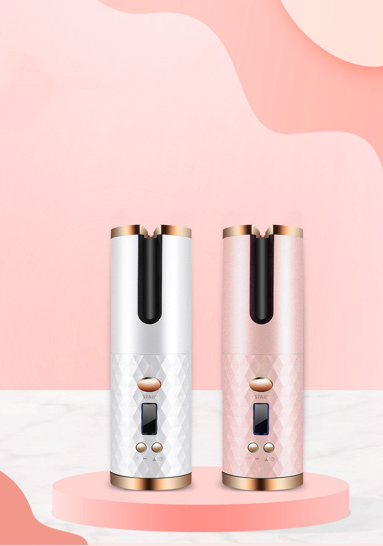 جهاز تجعيد الشعر التلقائي القابل للشحن | Rechargeable Automatic Hair Curler Women - LCD Display, Ceramic, Cordless