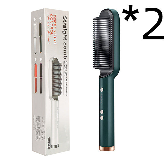 مكواة شعر 2 في 1 مع تجعيد | New 2 In 1 Hair Straightener Hot Comb Curling Tong Electric Hair Brush