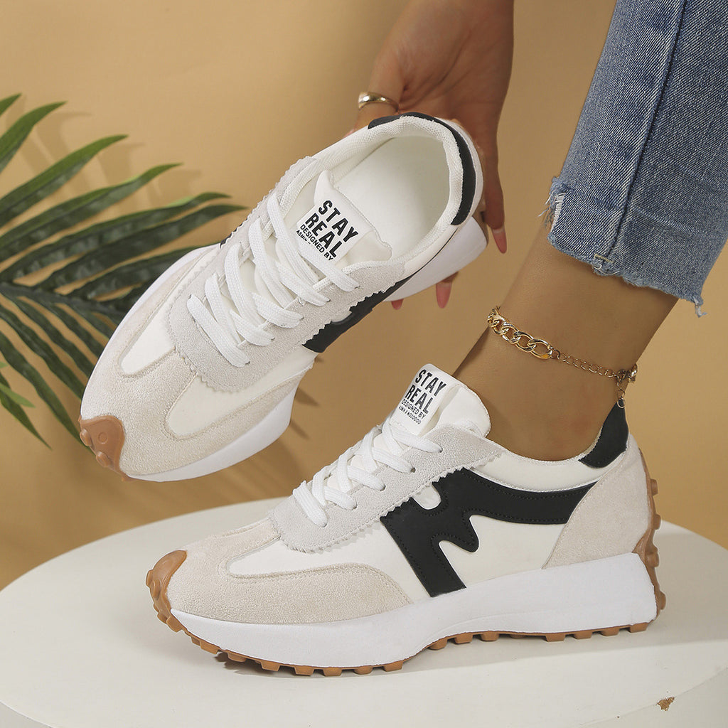 حذاء سنيكرز نسائي كاجوال بنعل سميك برباط | Womens Chunky-Soled Sneakers Lace-up Casual Shoes