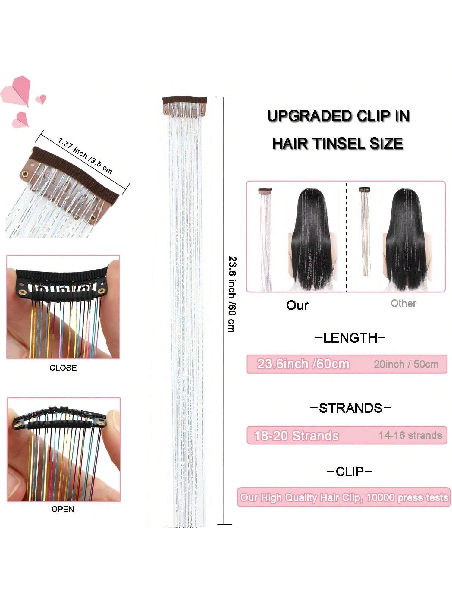 6Pcs Shiny Hair Clips, 23.6 Inch Sequin Hair Clips, Heat Resistant Shiny Fairy Hair Accessories Set, Suitable for Women (Silver)