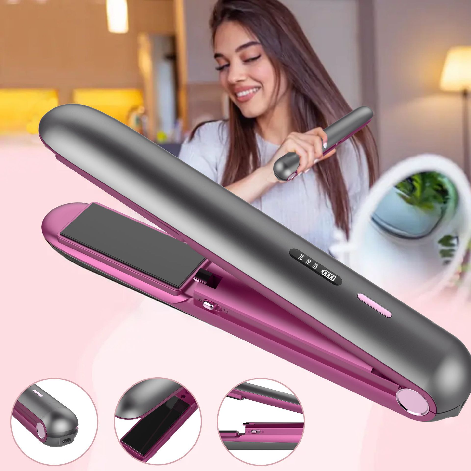مكواة شعر صغيرة لاسلكية للفرد والتمويج | Wireless Charging Plywood Bangs For Curling Or Straightening Small Hair Straightener