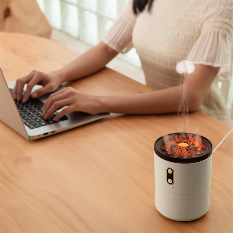 Volcanic Flame Aroma Essential Oil Diffuser USB Portable Jellyfish Air Humidifier Night Light Lamp | موزع زيوت عطرية بلهب بركاني مرطب هواء محمول بإضاءة ليلية