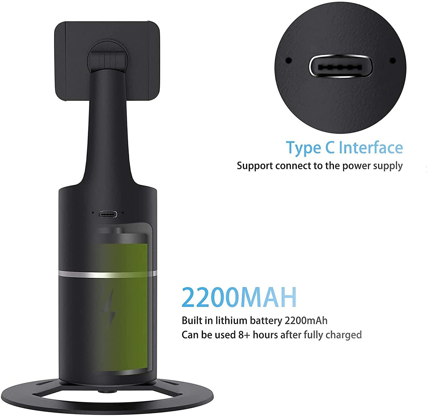 حامل سيلفي ذكي بتتبع تلقائي للوجه مع دوران 360 درجة | Automatic Face Tracking Selfie Stick Mobile Phone Holder 360 Rotation
