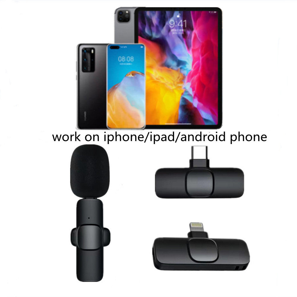 ميكروفون لافالير لاسلكي محمول للتسجيل الصوتي والمرئي | Wireless Lavalier Microphone Portable Audio Video Recording Mini Mic