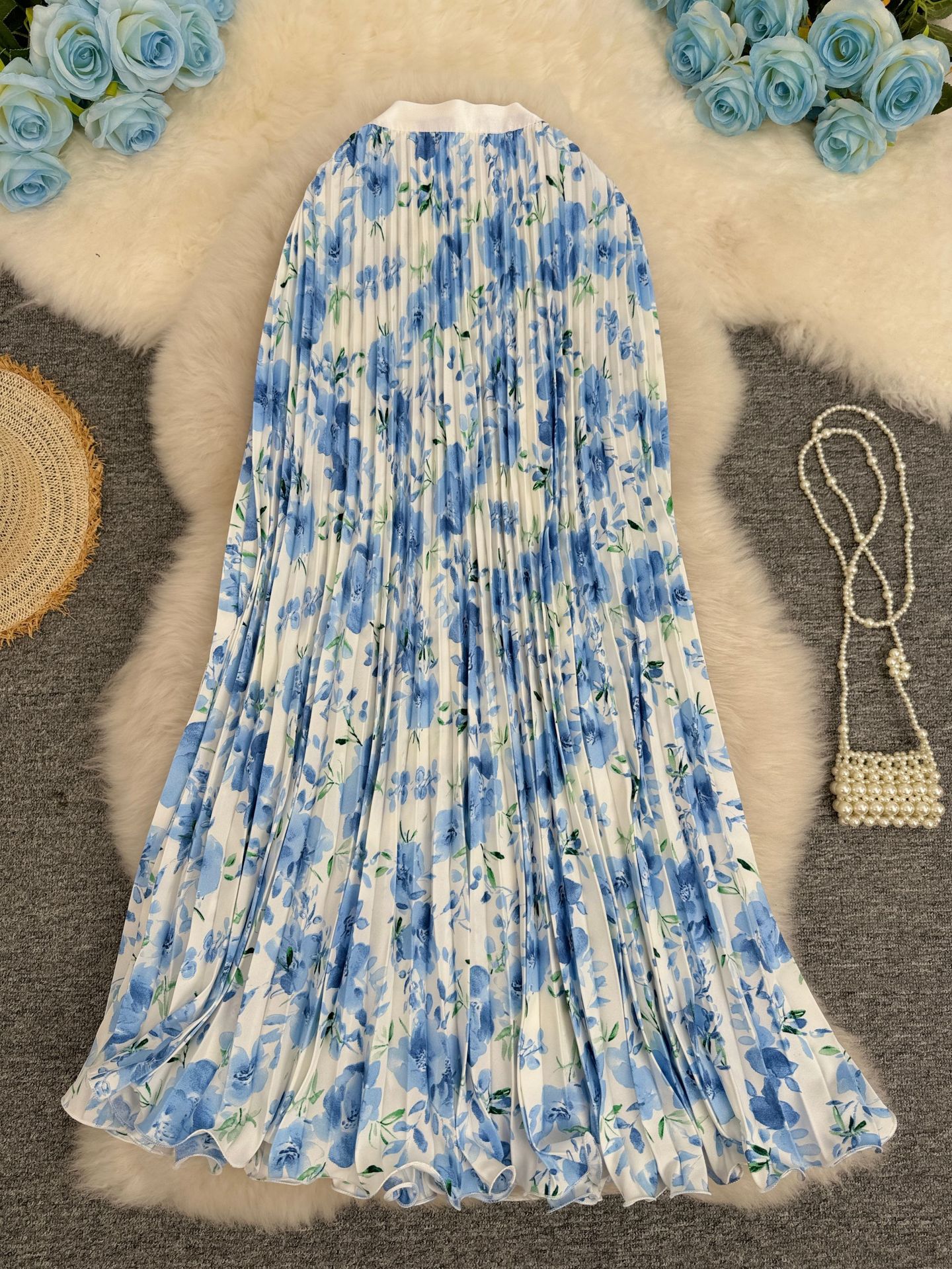 تنورة مطوية مطبوعة عالية الخصر متعددة الاستخدامات | Printed Pleated Skirt For Workwear Versatile And High-waisted