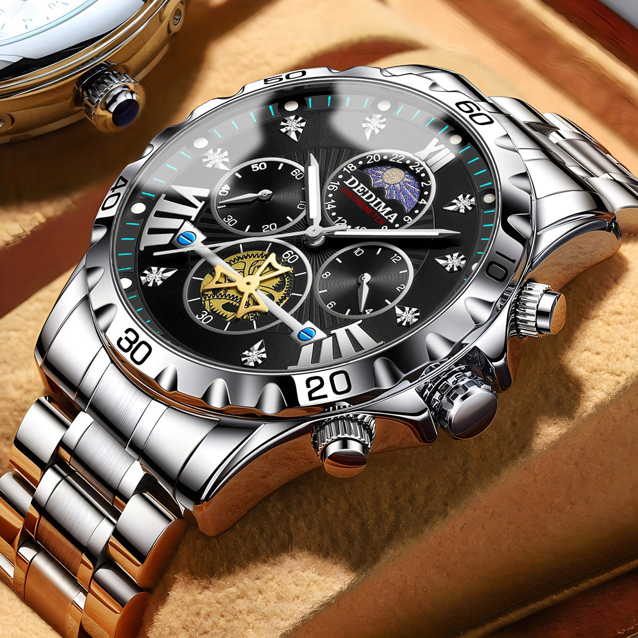 ساعة كوارتز مضيئة مقاومة للماء بعجلة طيارة لرجال الأعمال | Business Luminous Waterproof Flywheel Quartz Watch