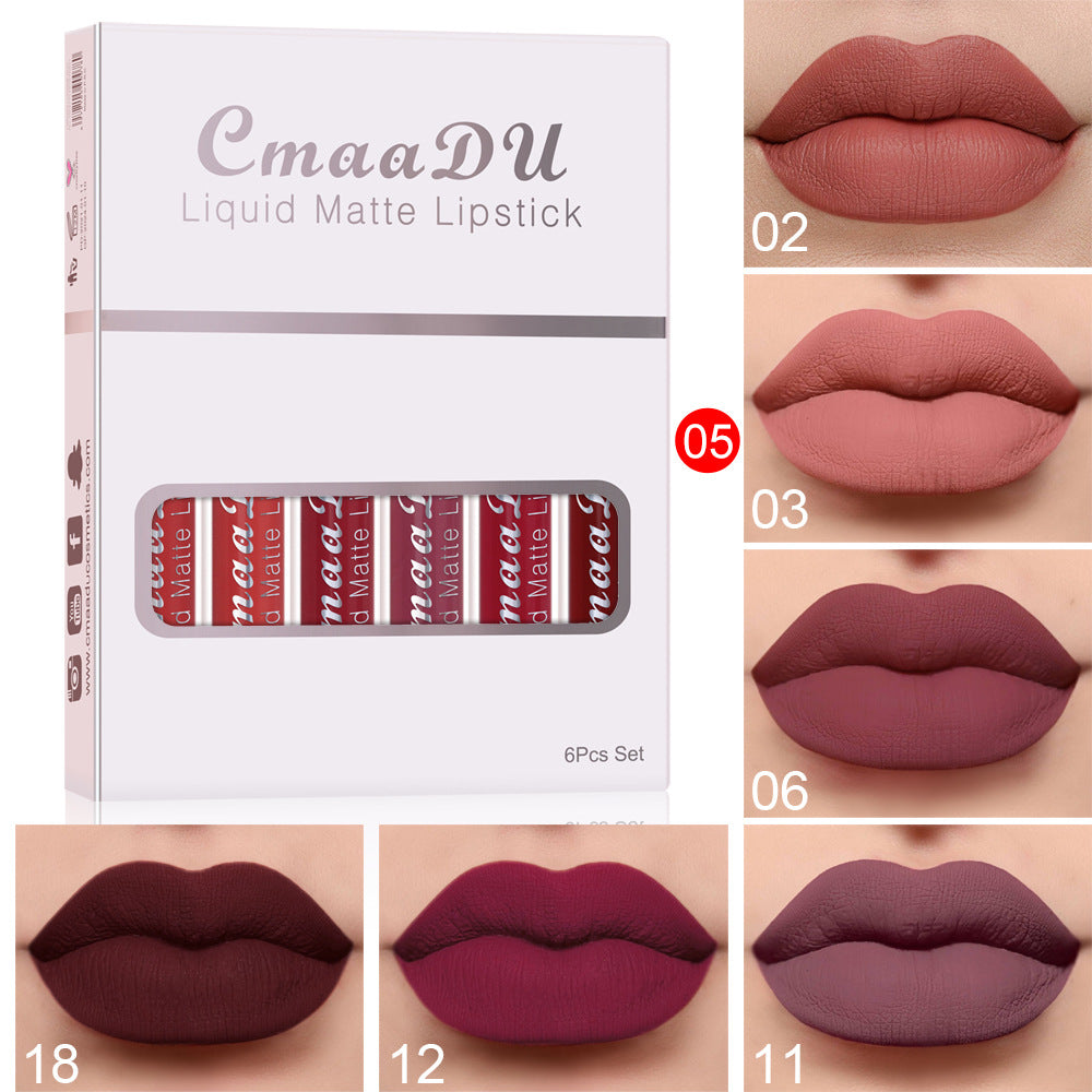 6 علب أحمر شفاه مطفي مقاوم للماء طويل الأمد | 6 Boxes Matte Non-stick Cup Waterproof Lipstick Long Lasting Lip Gloss
