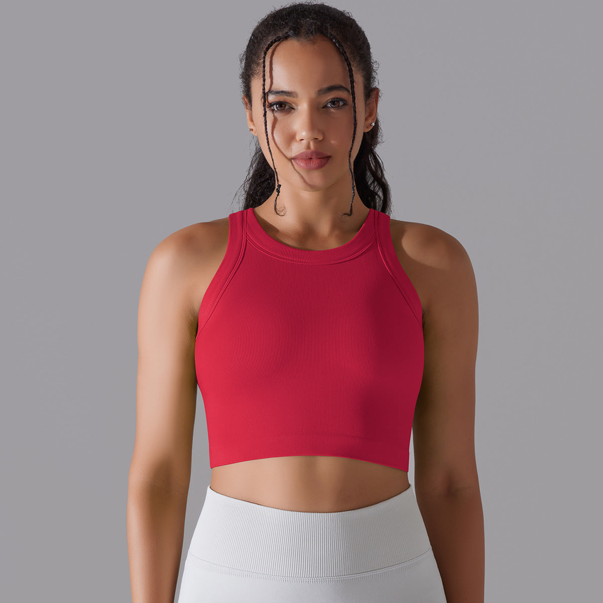 قميص رياضي نسائي بدون أكمام محبوك سلس | Women's Sleeveless Vest Running Fitness Seamless Knitted Sports Top