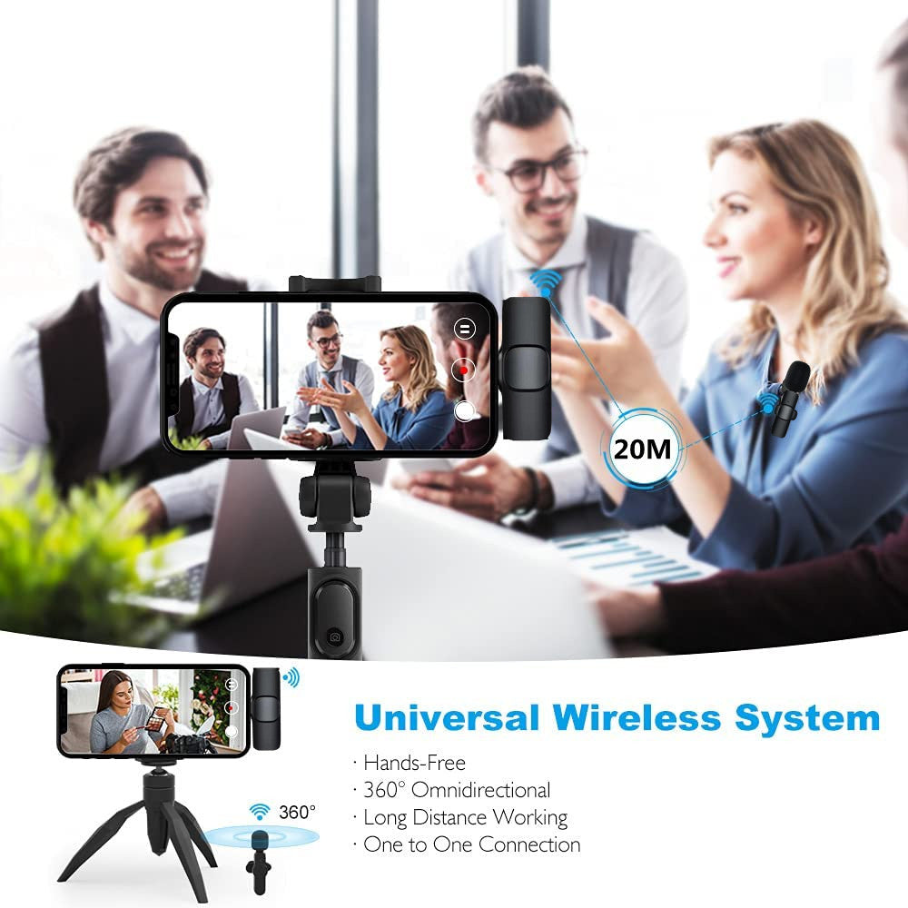ميكروفون لافالير لاسلكي محمول للتسجيل الصوتي والمرئي | Wireless Lavalier Microphone Portable Audio Video Recording Mini Mic