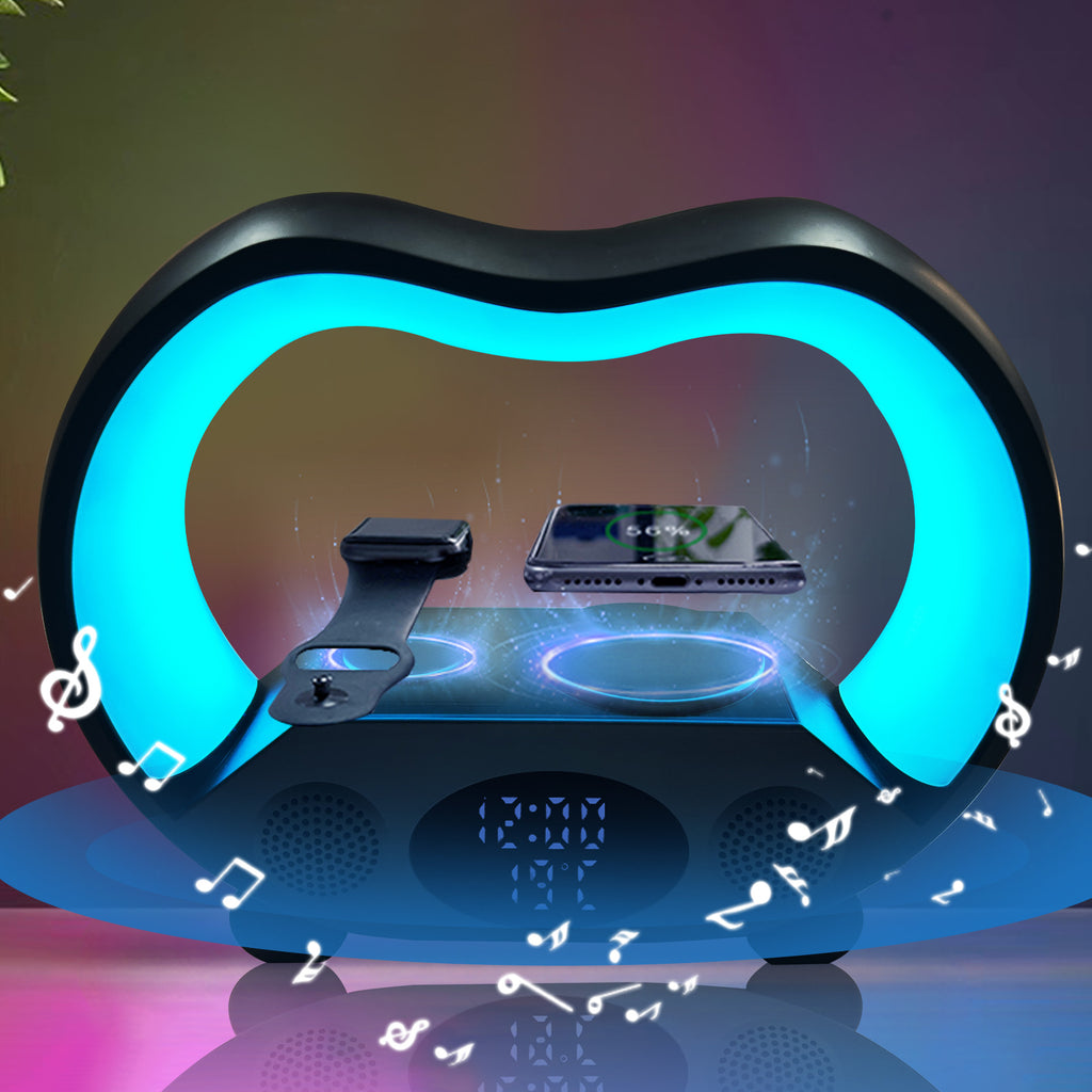 مصباح LED ذكي 6 في 1 مع شاحن لاسلكي وسماعة بلوتوث وتحكم عن بعد | New 6 In 1 Smart Remote Control Bluetooth-compatible Ambience Intelligent LED Table Lamp Multi-function Wireless Charger Night Light Bluetooth-compatible Speaker