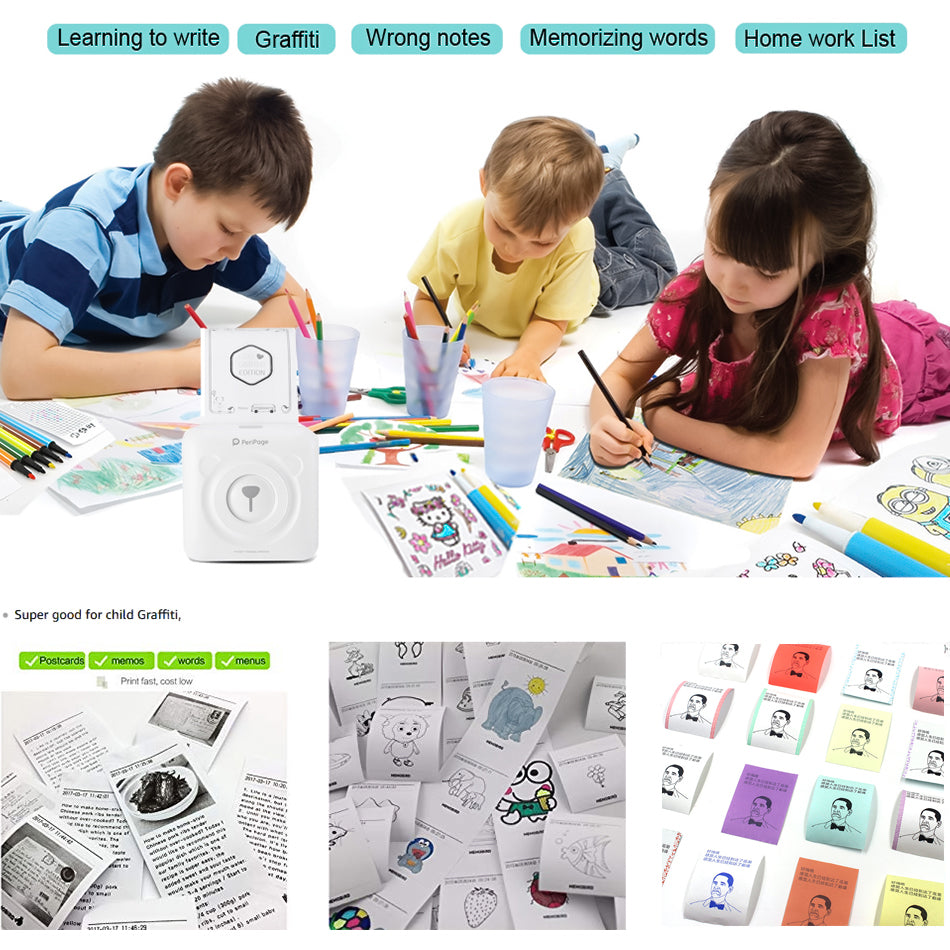طابعة حرارية لاسلكية صغيرة للملصقات والبطاقات | Mini Bluetooth Wireless Thermal Printer Paper Sticker Label Printer