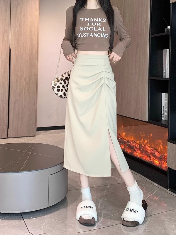 تنورة نسائية عصرية عالية الخصر بفتحة | Womens Stylish High-waisted Slimming Split Skirt